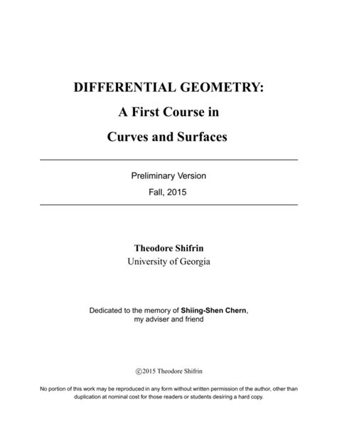 Differential Geometry A First Course In Curves