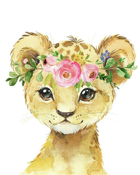 Watercolor Lion Leopard Zoo Animal Safari Art Print Poster By Pink