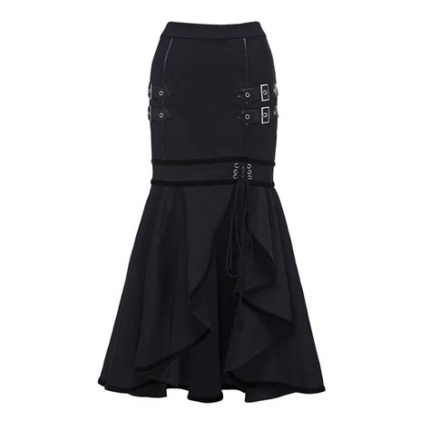 Buy Women Mermaid Gothic Skirts Black Lace Up Ruffle