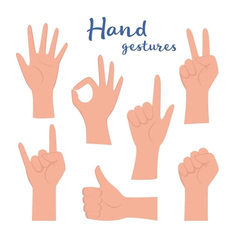 Hand Gesture Set Human Hands Showing Thumbs Up Pointing And Greeting OK Various Hand Symbols