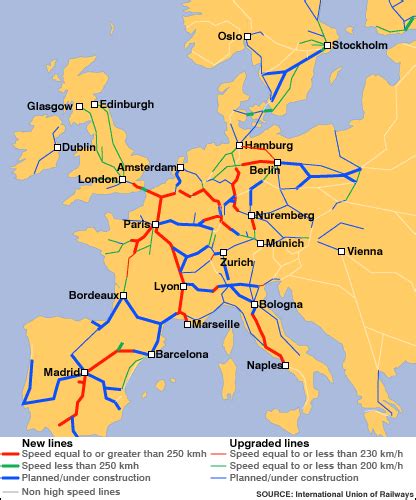 Europe International And High Speed Train Rail Maps