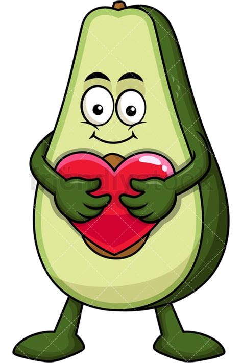 Avocado Mascot Hugging Heart Icon Cartoon Vector Clipart Friendlystock