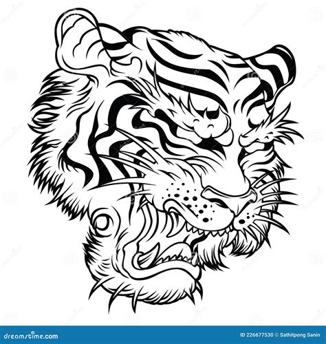 Tiger Angry Tiger Face Tiger Knife Head Tiger Tattoo Vector