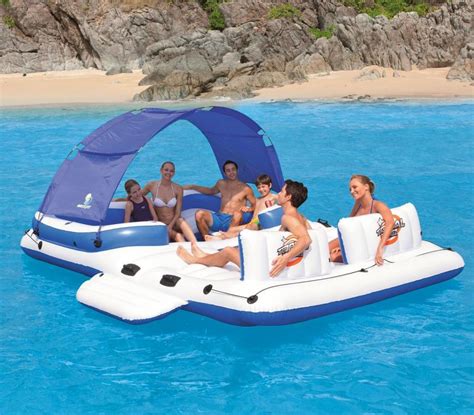 Inflatable Floating Island Seats 10 Features Integrated Cooler And