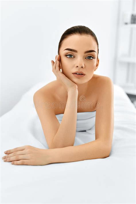 Beauty Face Portrait Woman With Clean Skin Skin Care Concept Stock