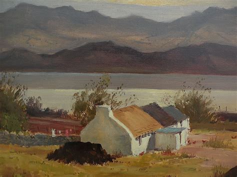George Mccullough 1922 Irish Art Landscape Painting With Cottage By