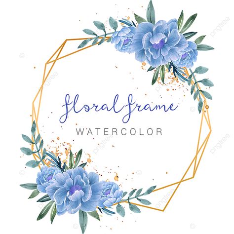 Marco Dorado Vintage Circulo De Flores Azules Png Flowerkamilia