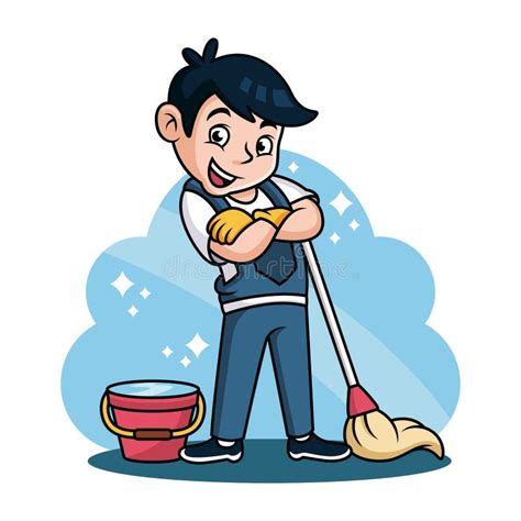 Cleaning Service Cartoon With Cute Pose Vector Icon Illustration