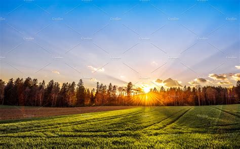 Sunrise At The Country Nature Stock Photos Creative Market