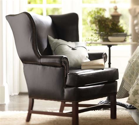Pictures on outdoor wicker wing chair adahklimek painted. Thatcher Leather Wingback Chair - Black| Pottery Barn