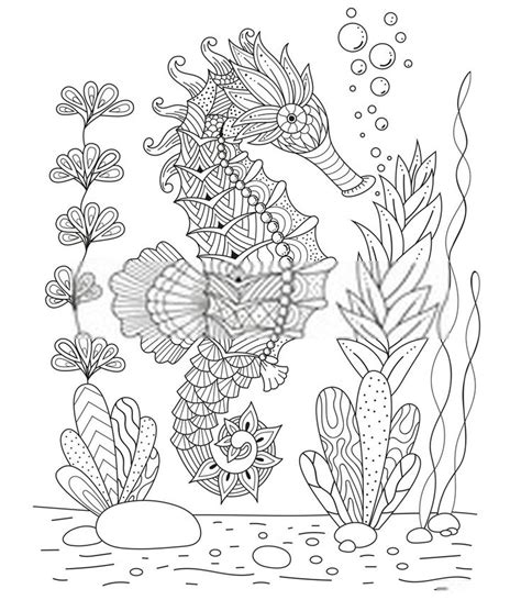 An Underwater Scene With Fish And Plants In Black And White Coloring