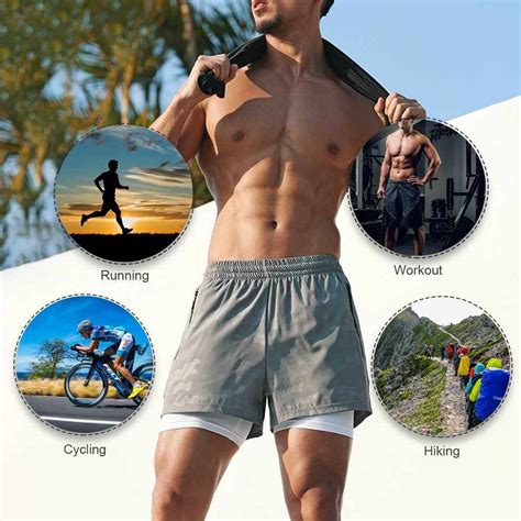 men s 2 in 1 running shorts with pockets compression liner gym training fitness workout short