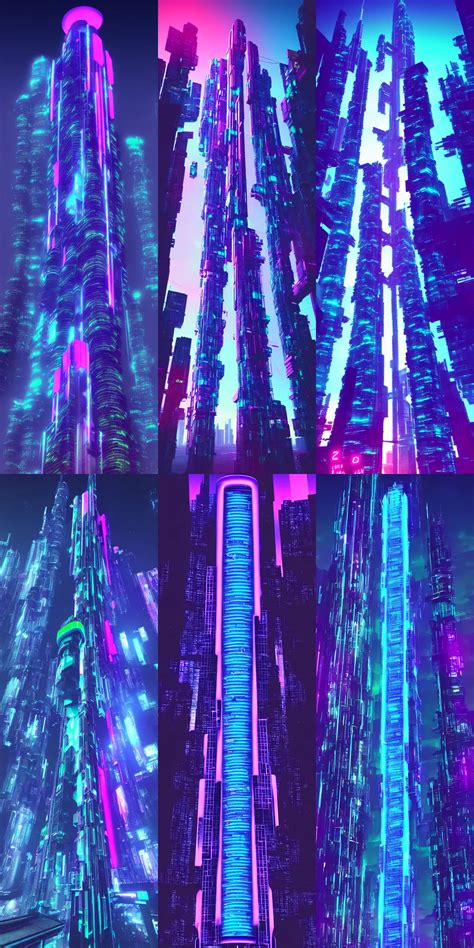 Huge Skyscraper Futuristic Cyberpunk Neon Lights Stable