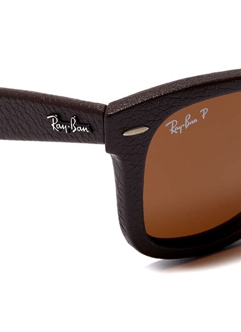 Ray Ban Wayfarer Leather Sunglasses In Brown Lyst