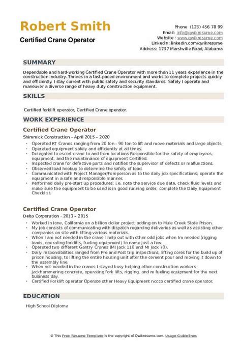 Mobile Crane Operator Resume Sample Resume Example Ga Vrogue Co