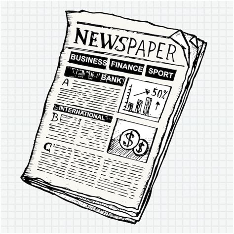 Черно белый рисунок газеты с надписью бизнес финансы спорт