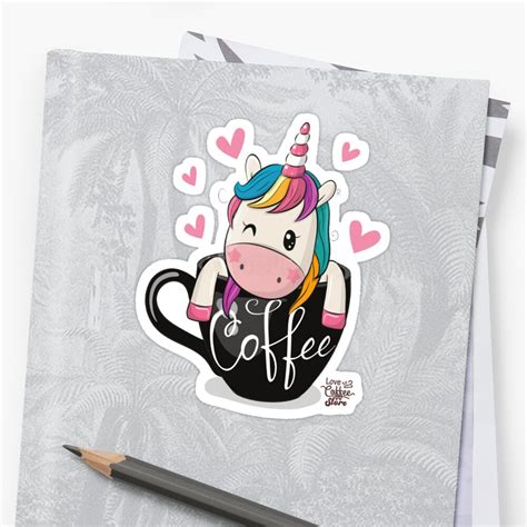 Unicorn Drinking Coffee Sticker By Fanslovers Redbubble