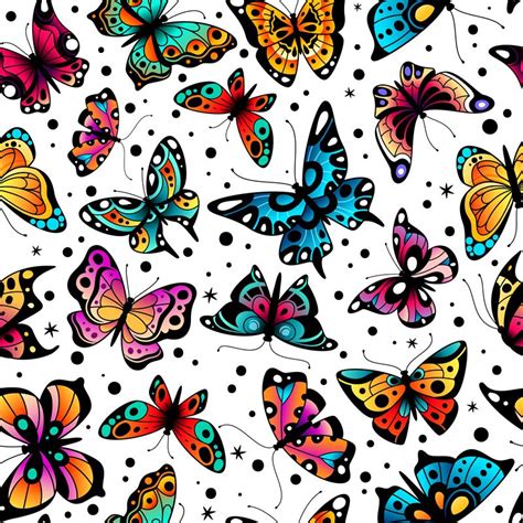 Butterfly Seamless Pattern Cute Colorful Butterflies Beautiful Insec