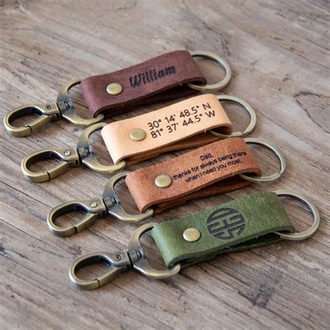 Personalized Keychain Engraved Keychain Leather Key Fob Custom Etsy