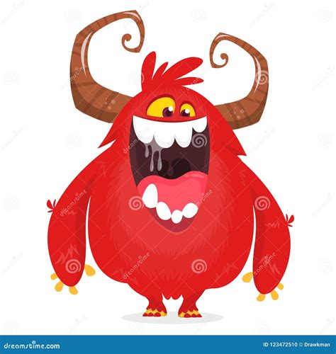 Funny Cute Monster Cartoon With Big Horns And Wide Smile Monster Icon