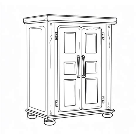 Drawing Of An Open Armoire Basic Simple Cute Cartoon Cabinet Outline