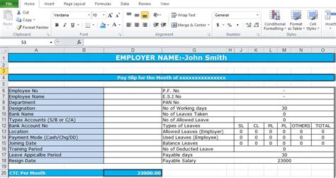 Salary Slip Template Excel