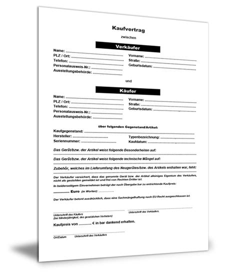 Muster Kaufvertrag Gebrauchte Gegenst Nde Privat Kostenlose Vorlagen