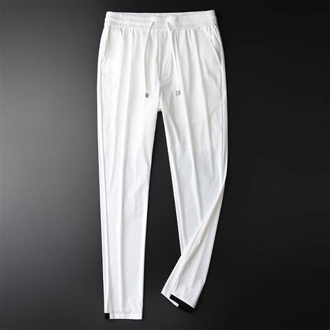 Summer Silky Breathable White Mens Ice Silk Casual Pants Fashion Thin