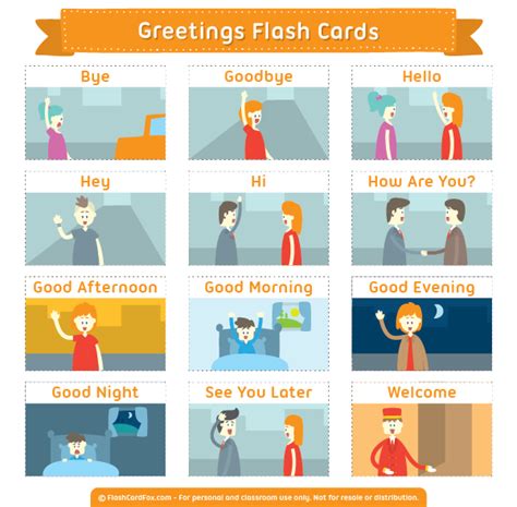 Printable Greetings Flash Cards