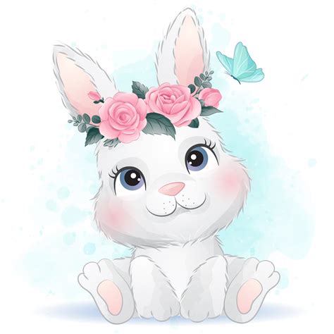 Cute Little Bunny Clipart With Watercolor Illustration
