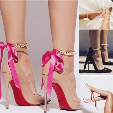 1pc Punk Style Thick Chain Long Ribbons Beach Ankle Bracelet High Heel Shoes Anklet Sexy Girls