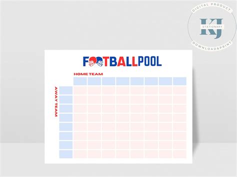 Football Pool Chart 1 Super Bowl Or Playoffs Digital Download Print At