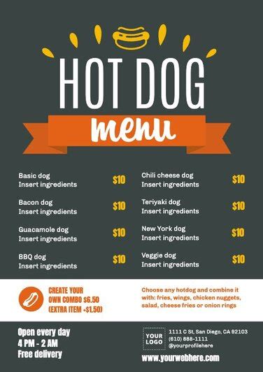 Customizable Hot Dog Menu Templates For Restaurants