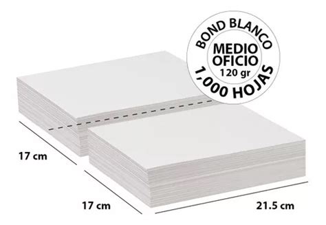 Papel Bond Blanco Medio Oficio 120 Gr 1000 Hojas