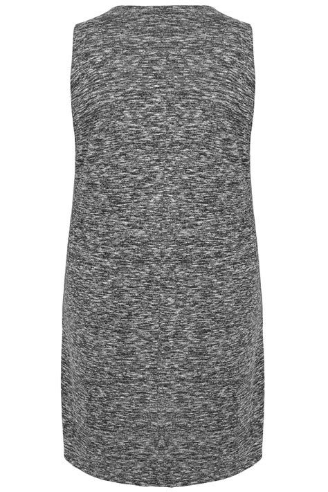 Grey Mix Longline Sleeveless Cardigan Plus Size 16 To 36
