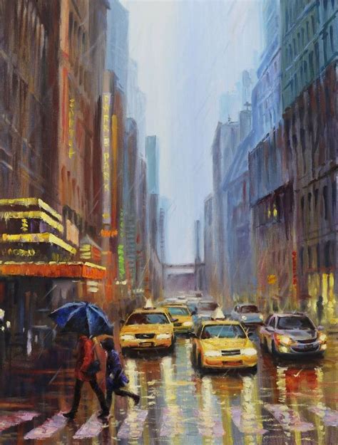 Rainy Day In Nyc Painting Painting Cityscape Painting Realism Art