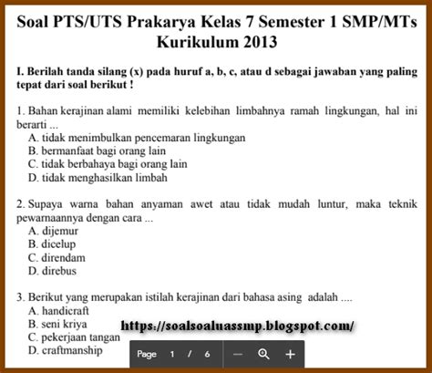 Tulis namamu di sudut kanan atas 2. Soal Dan Jawaban Kerajinan Limbah Lunak Prakarya Kelas 7 ...