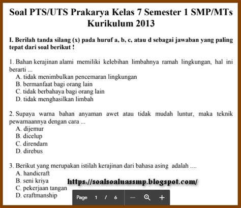 Soal prakarya kelas 7 semester 2 mankh. Soal Dan Jawaban Kerajinan Limbah Lunak Prakarya Kelas 7 ...