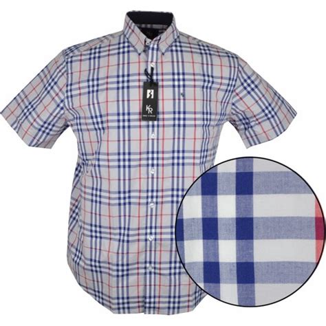Kings Road Mens Big Size Check Button Down Collar Cotton Casual Short
