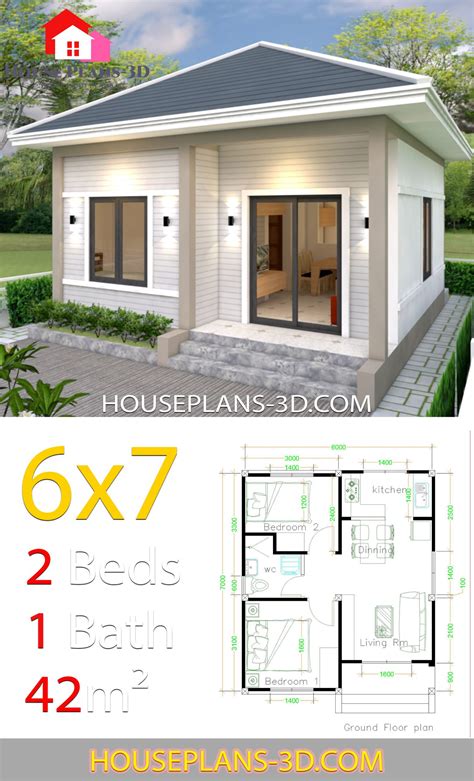 House Plans 75x85m With 2 Bedrooms Gable Roof House Plans 3d 3cb