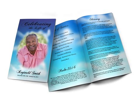 This Funeral Program Design Has A Bright Blue Cloud Scene On The Front