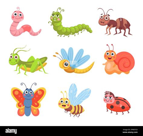 Lindo Conjunto De Insectos De Dibujos Animados Imagen Vector De Stock