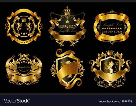 Set Of Golden Royal Stickers Or Emblems Royalty Free Vector