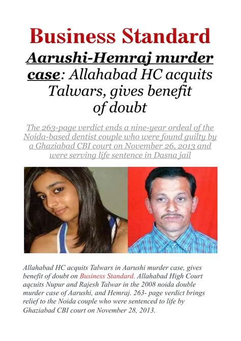 Ppt Aarushi Hemraj Murder Case Allahabad Hc Acquits Talwars Gives Benefit Of Doubt