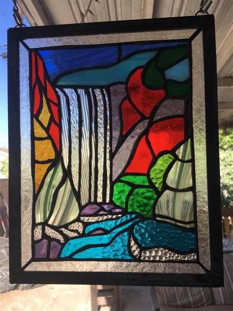 Waterfall Stained Glass Panel 9x11 Zinc Frame Etsy Stained Glass Diy Stained Glass Window