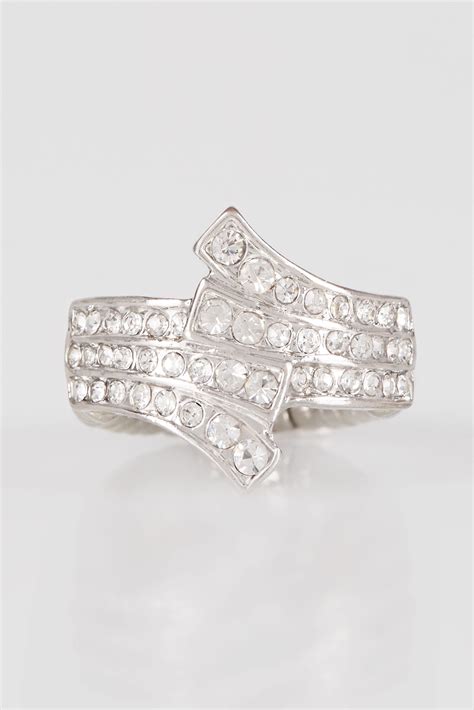 Silver Diamante Layered Stretch Ring