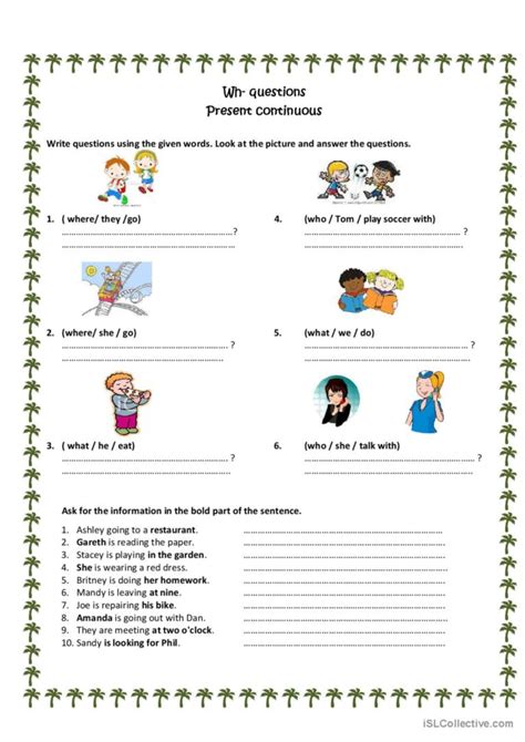 Present Continuous Wh Question Worksheet