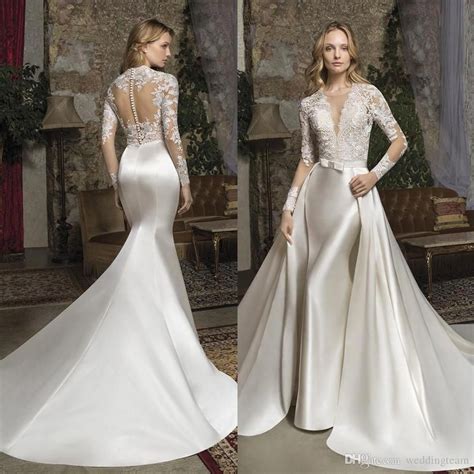 Fabulous Mermaid Lace Wedding Dresses With Detachable Train Sheer Jewel