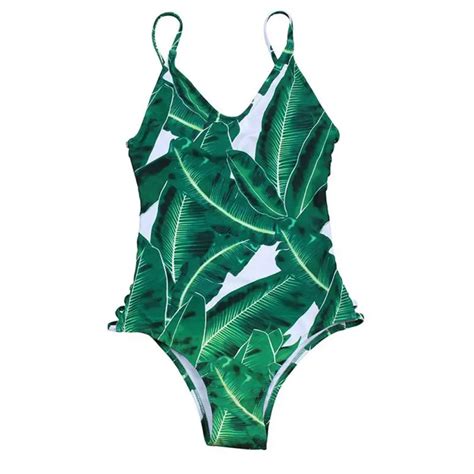 Sexy Bikini One Piece Swimwear Women Leaf Print Hollow Out Bathing Suit Bandage Bodysuit Bikini