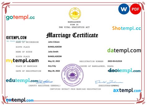 bangladesh marriage certificate word and pdf template fully editable
